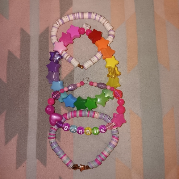 RAINBOW 🌈 COLORFUL BARBIE BEADED STARS KAWAII RAVE BRACELET SET - Picture 5 of 16